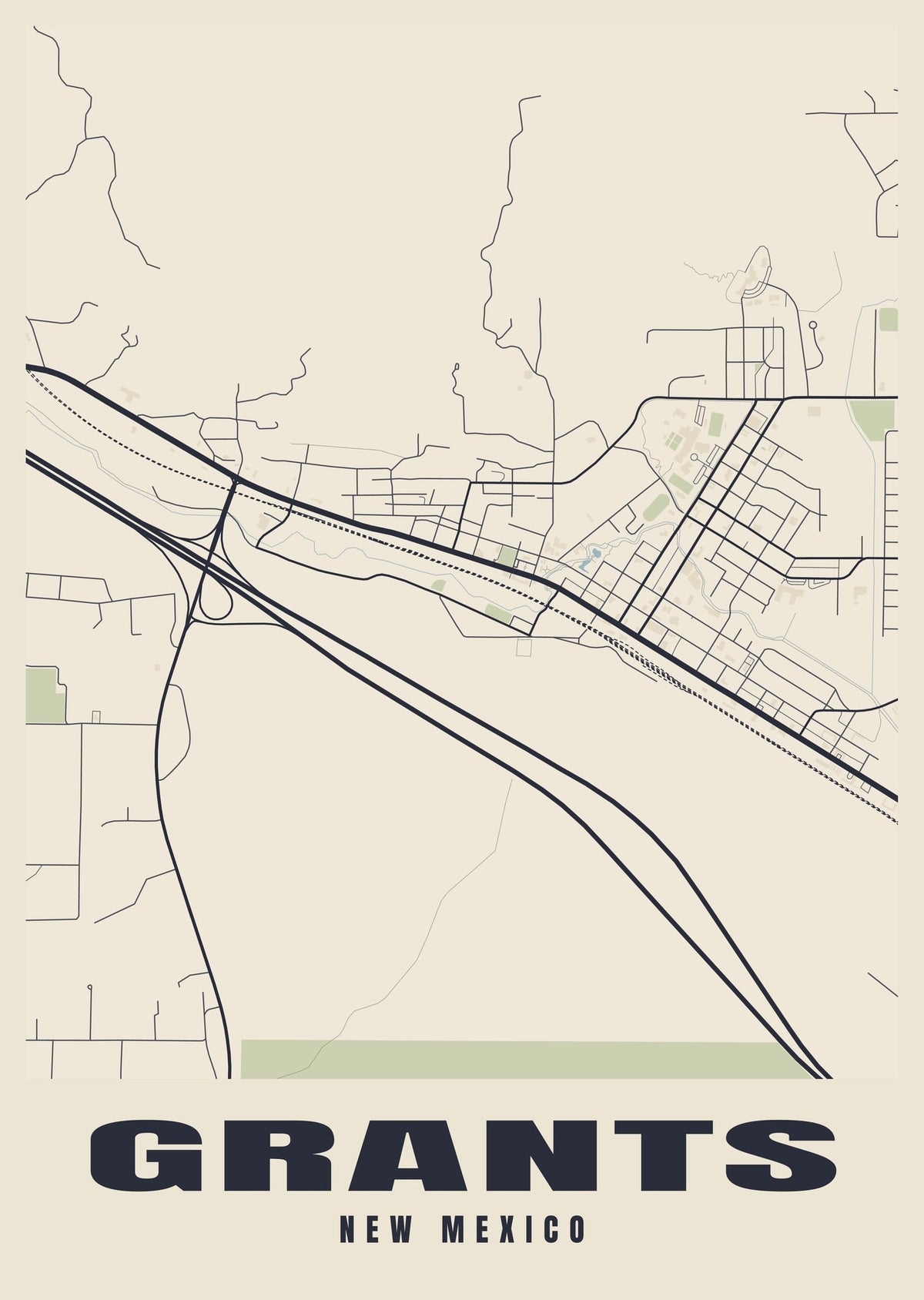 Street map poster of Grants, New Mexico