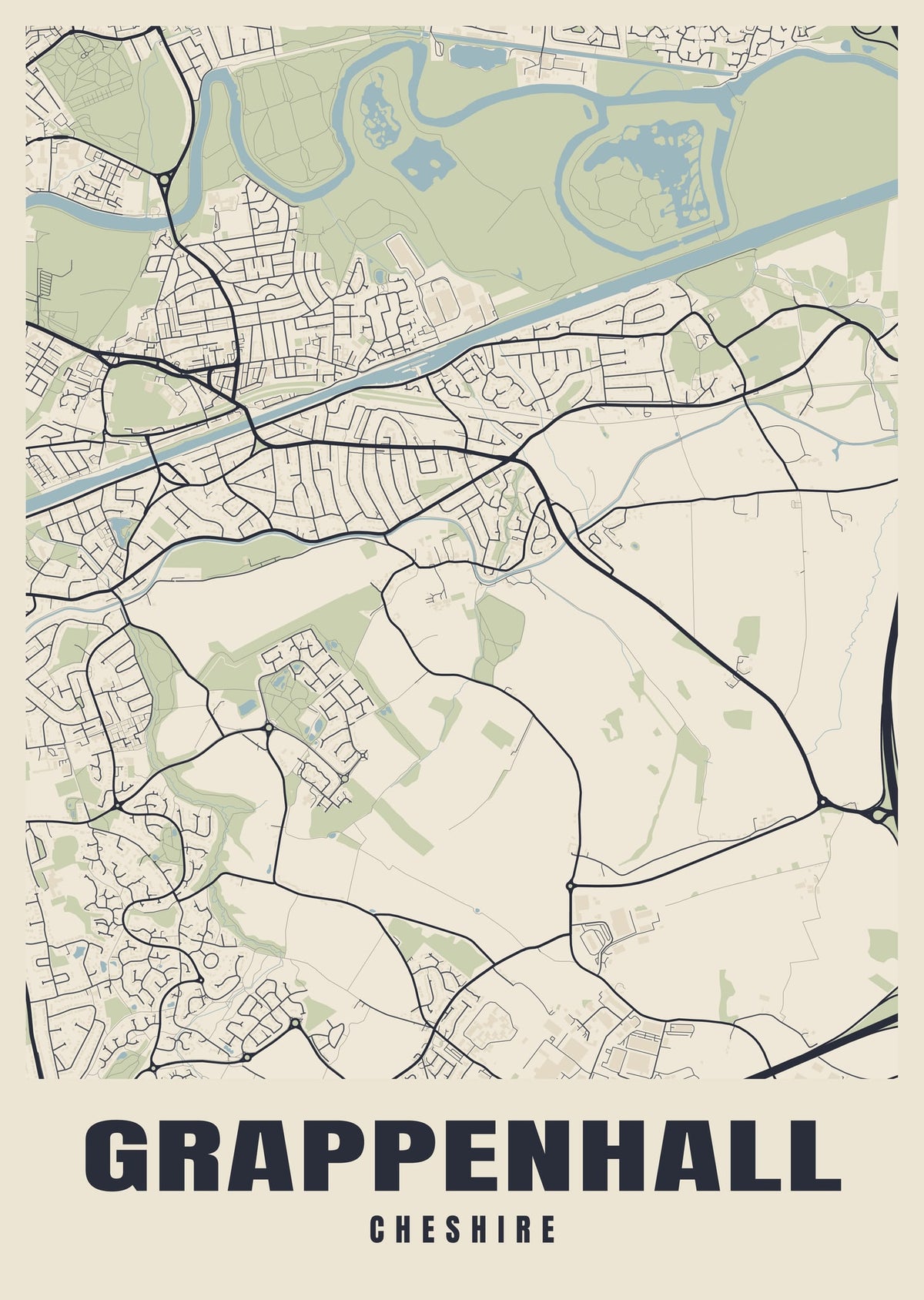 Street map poster of Grappenhall, Cheshire