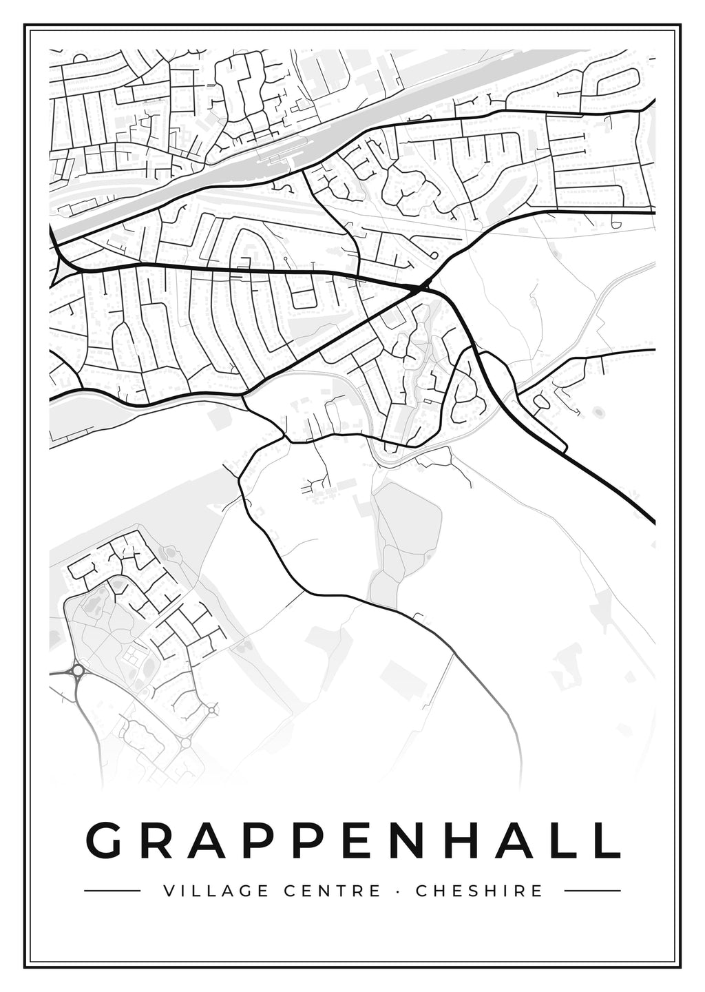 Street map poster of Grappenhall village centre, Cheshire