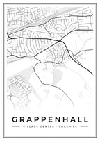 Street map poster of Grappenhall village centre, Cheshire
