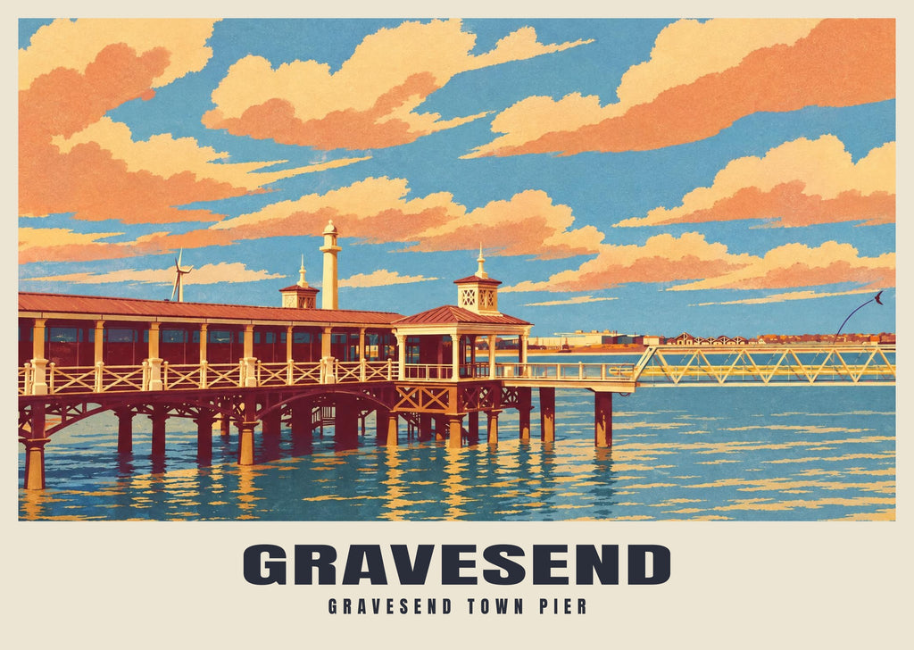 Gravesend Town Pier poster, Retro Railway style