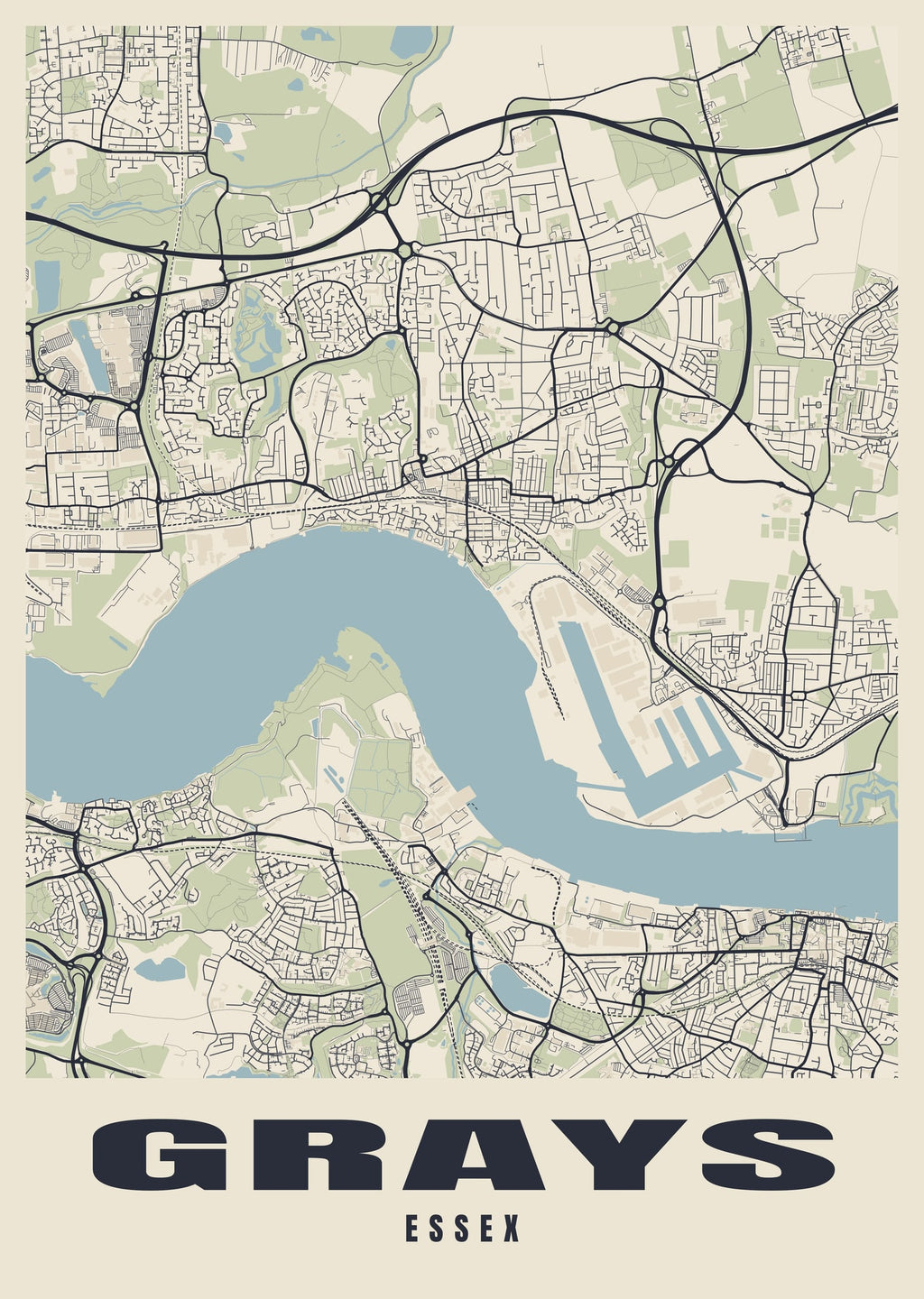 Street map poster of Grays, Essex