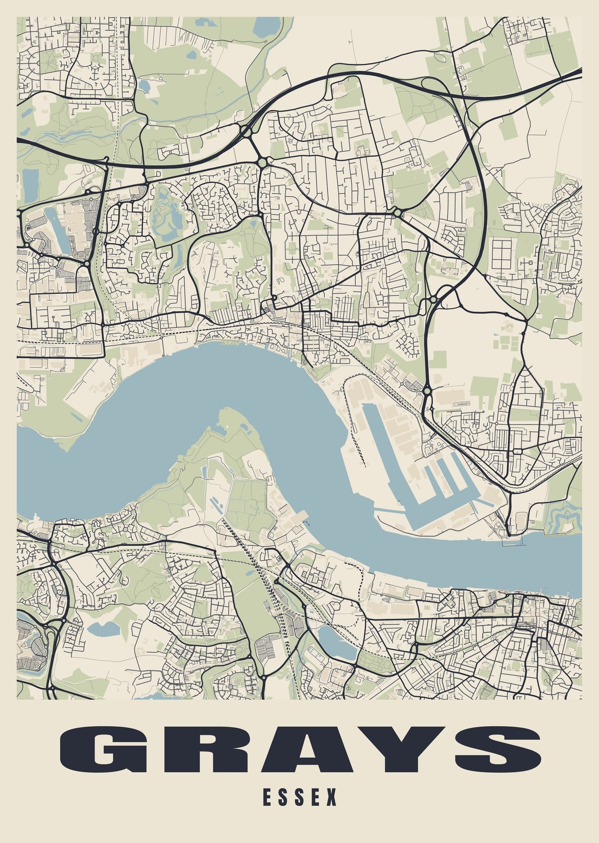 Street map poster of Grays, Essex