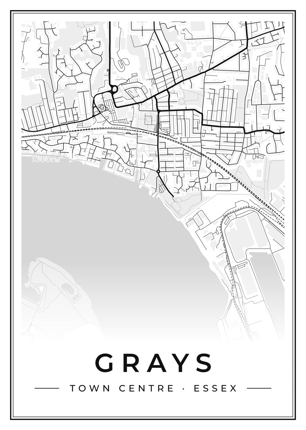 Street map poster of Grays town centre, Essex