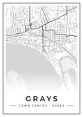 Street map poster of Grays town centre, Essex