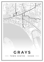 Street map poster of Grays town centre, Essex
