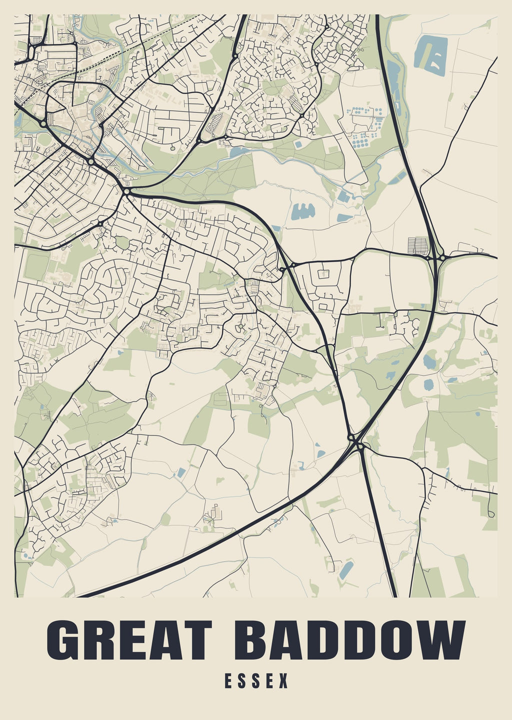 Street map poster of Great Baddow, Essex
