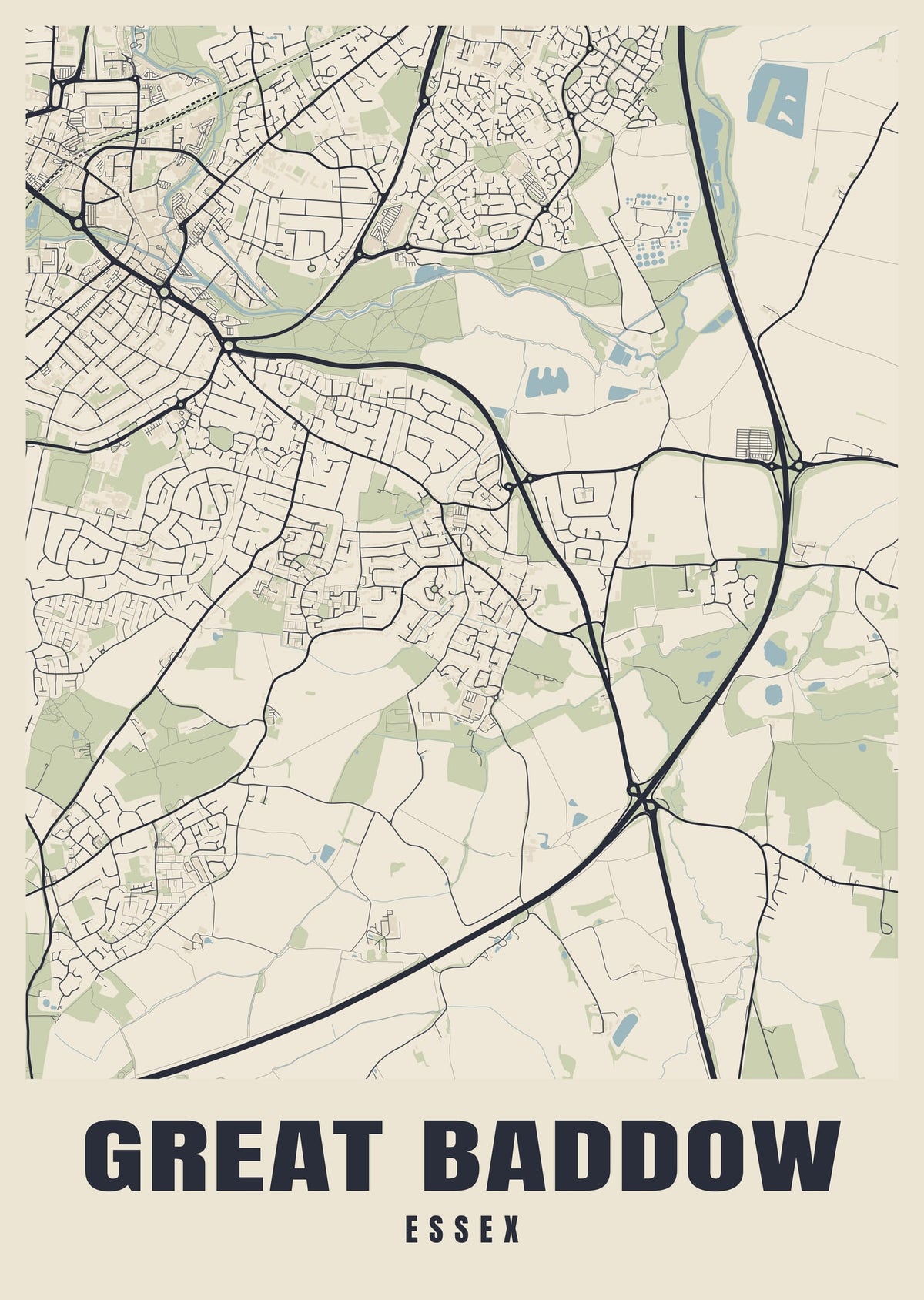 Street map poster of Great Baddow, Essex