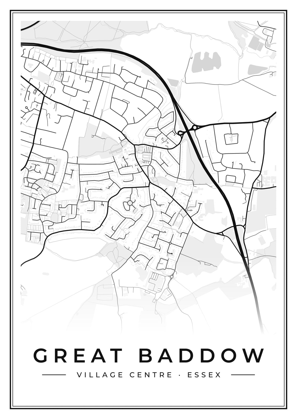 Street map poster of Great Baddow village centre, Essex