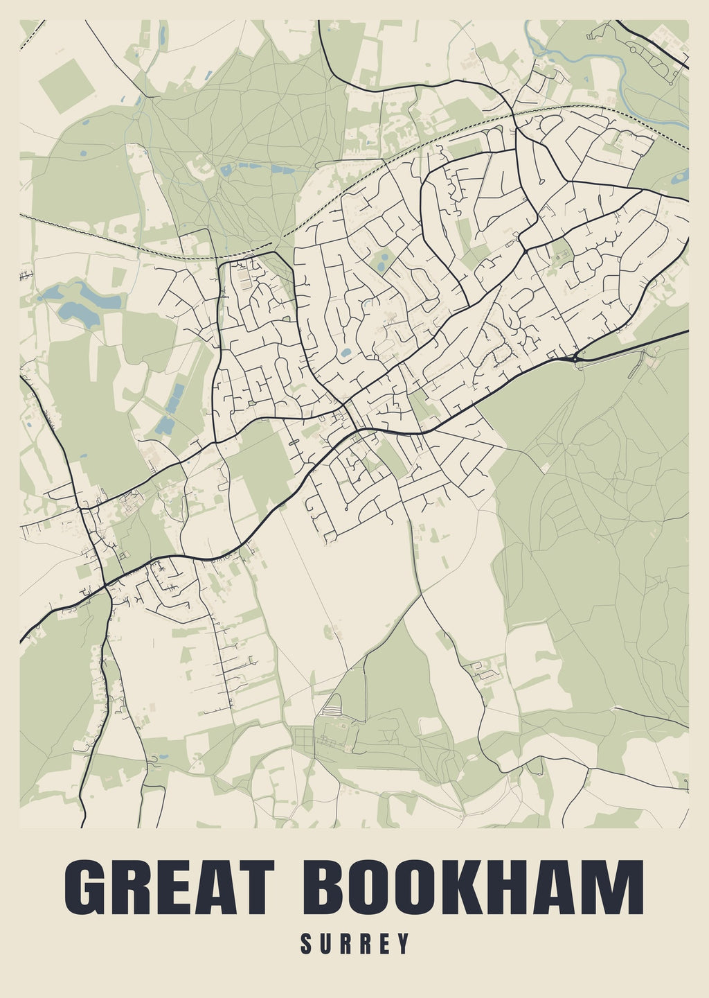 Street map poster of Great Bookham, Surrey