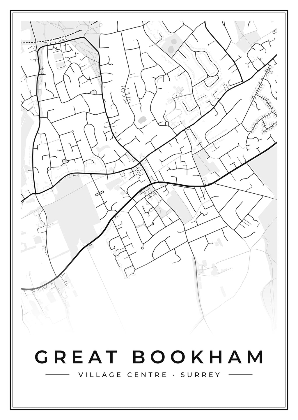 Street map poster of Great Bookham village centre, Surrey
