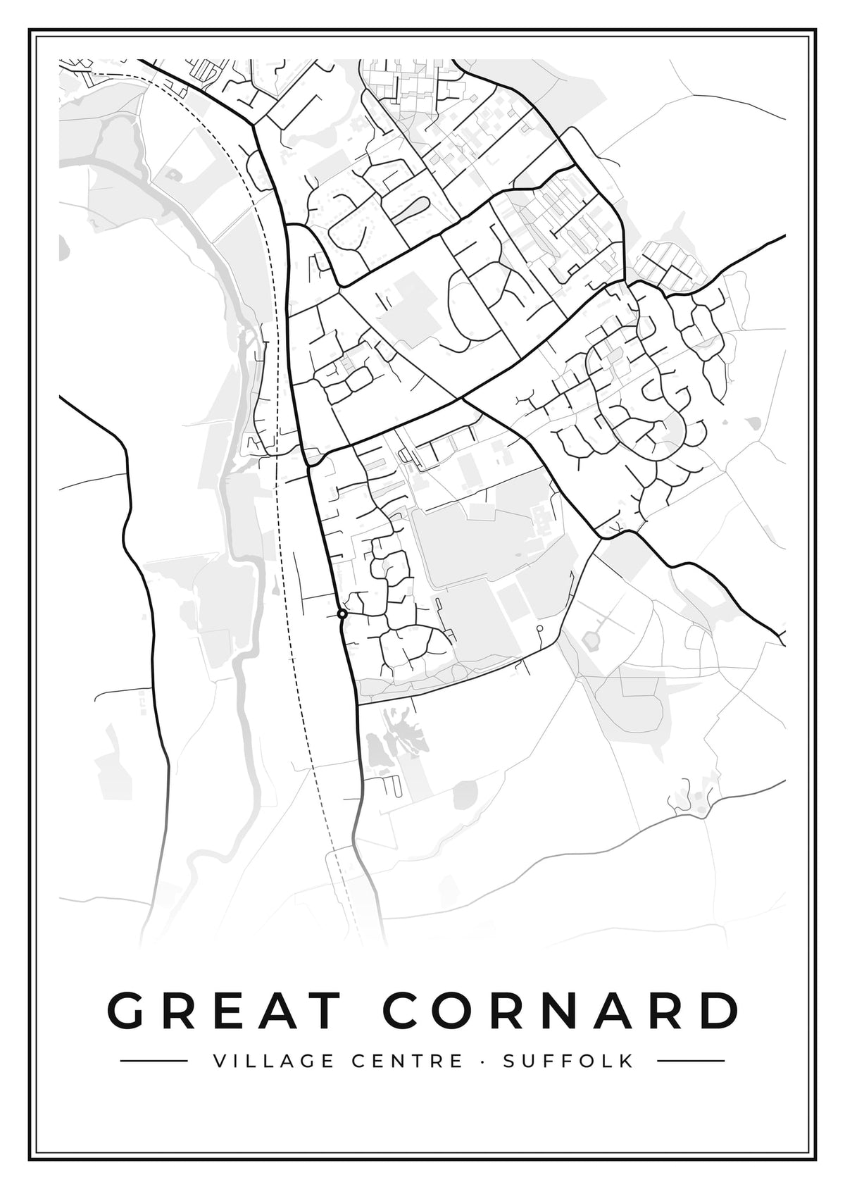 Street map poster of Great Cornard village centre, Suffolk