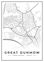 Street map poster of Great Dunmow town centre, Essex