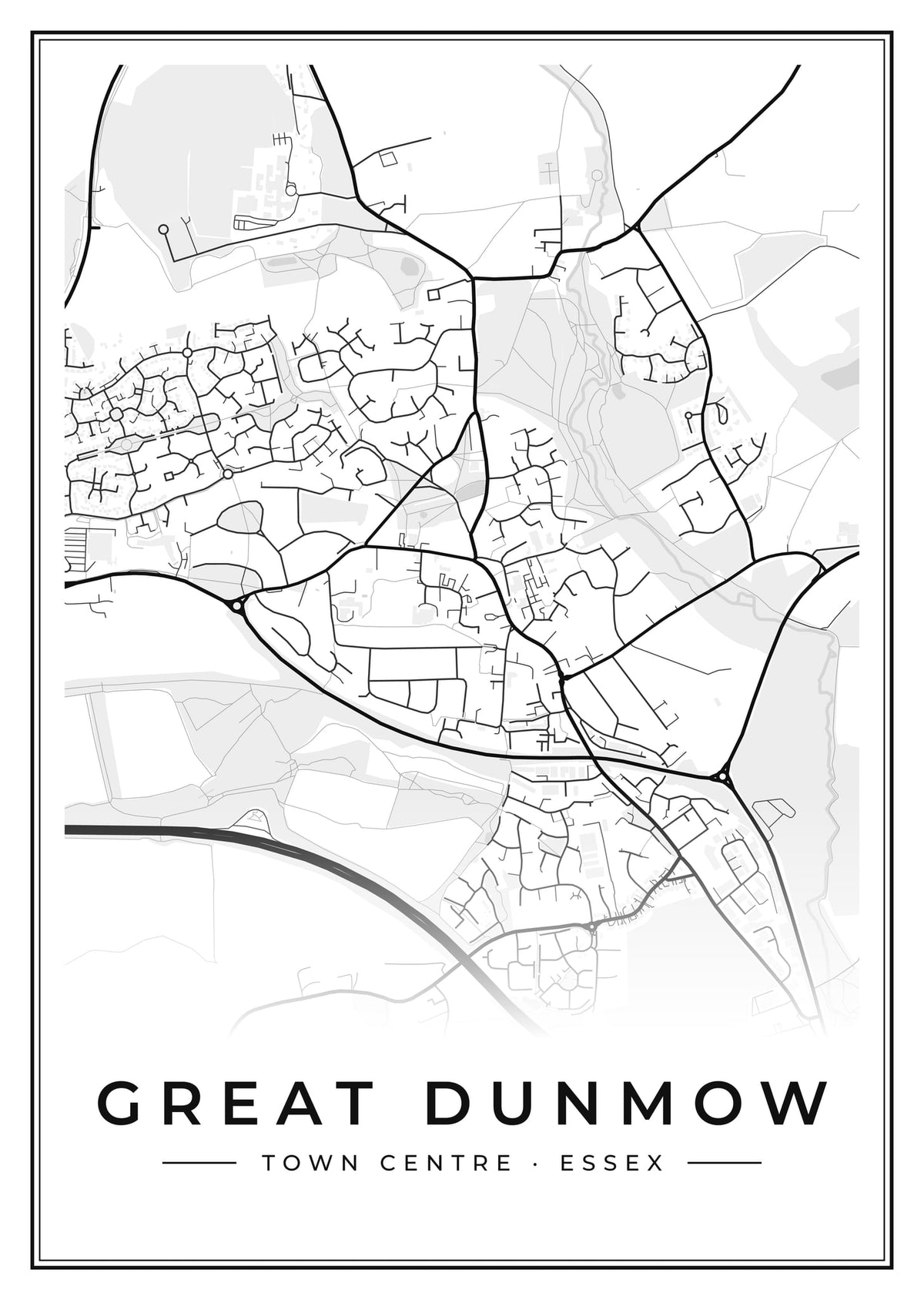 Street map poster of Great Dunmow town centre, Essex
