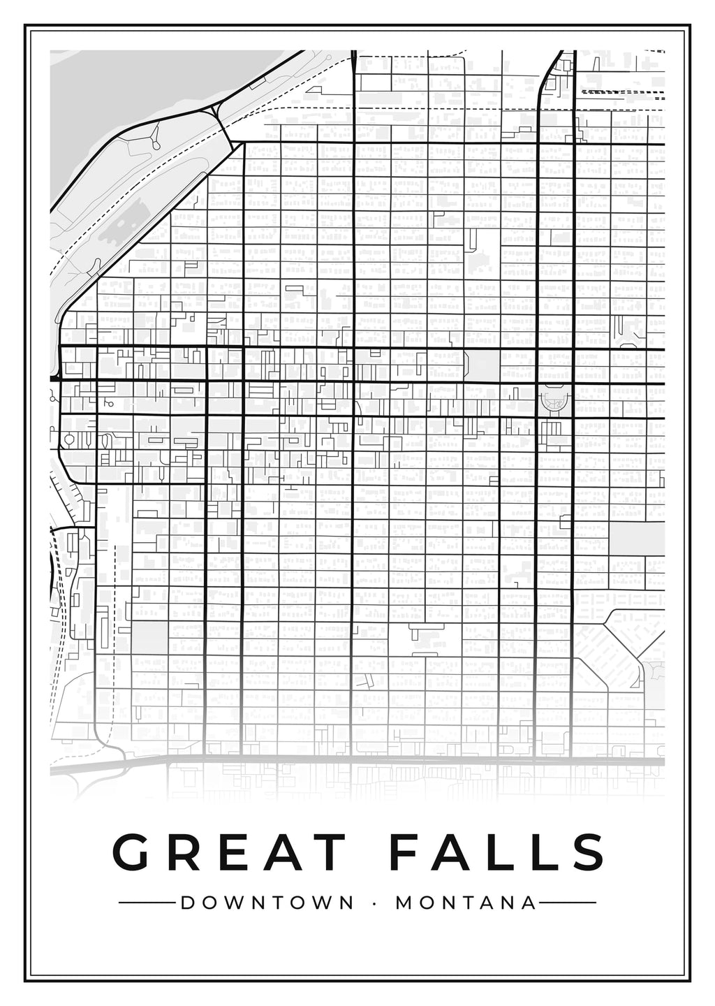 Street map poster of downtown Great Falls, Montana