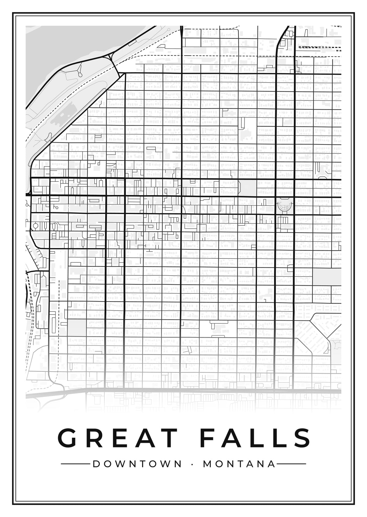 Street map poster of downtown Great Falls, Montana
