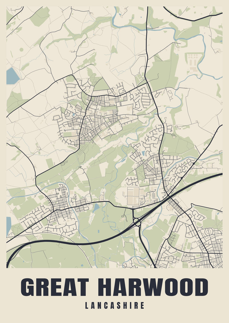 Great Harwood Street Map Poster