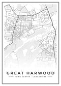 Street map poster of Great Harwood town centre, Lancashire