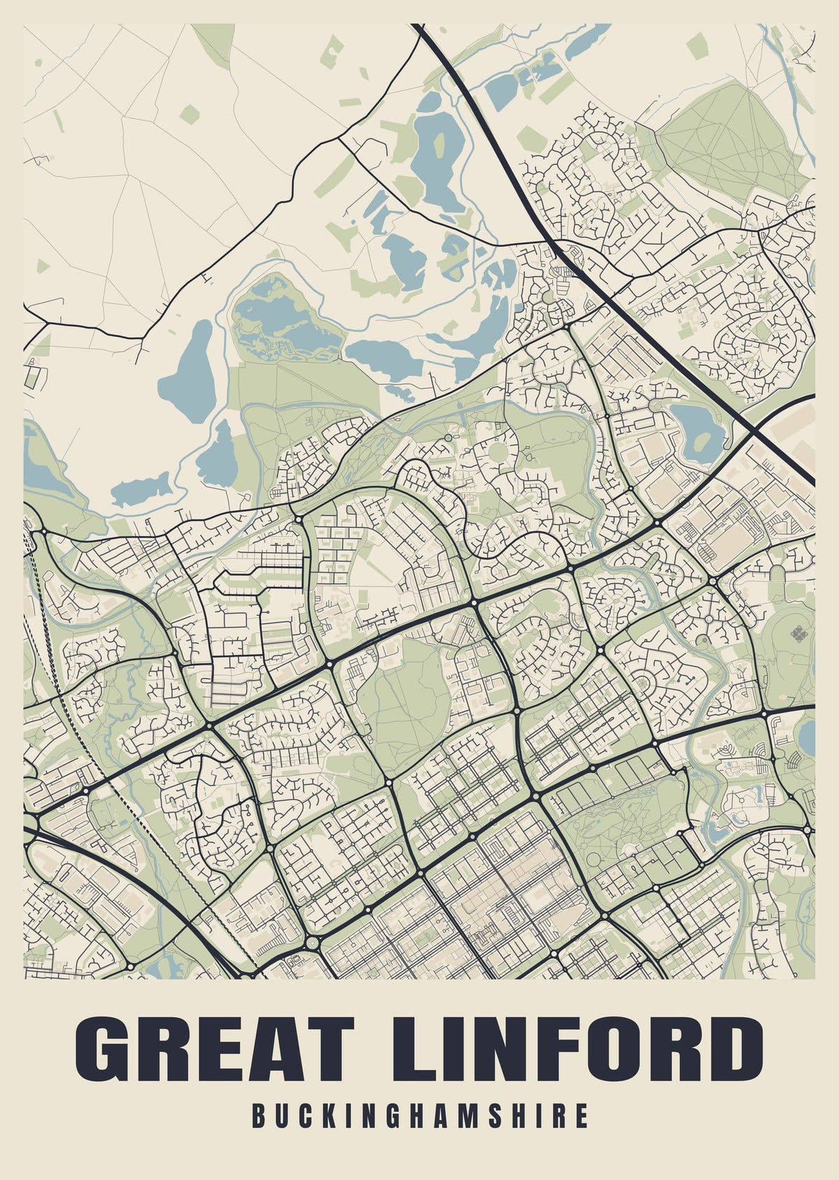 Street map poster of Great Linford, Buckinghamshire