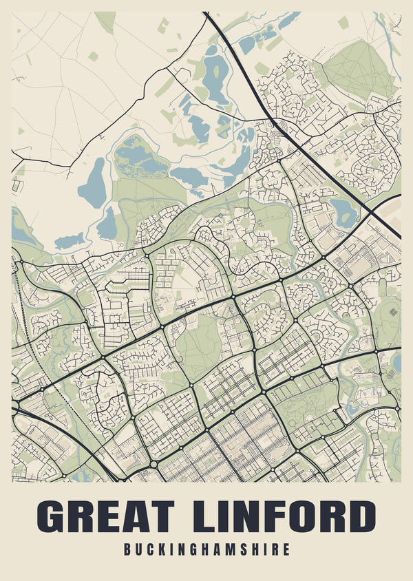 Great Linford Street Map Poster