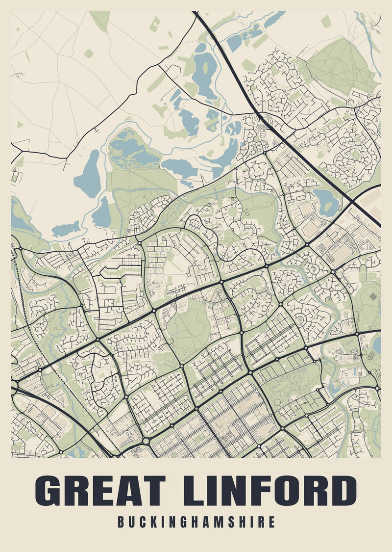 Great Linford Street Map Poster
