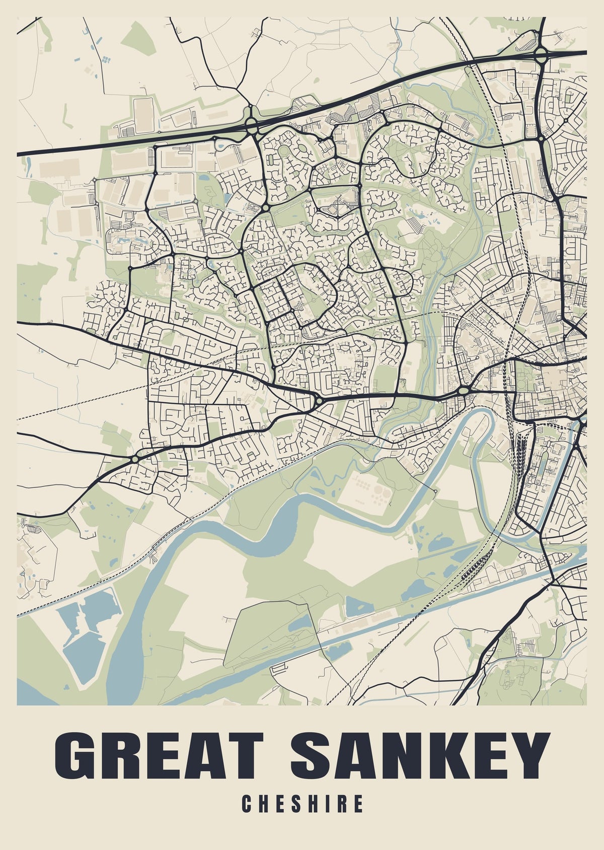 Street map poster of Great Sankey, Cheshire