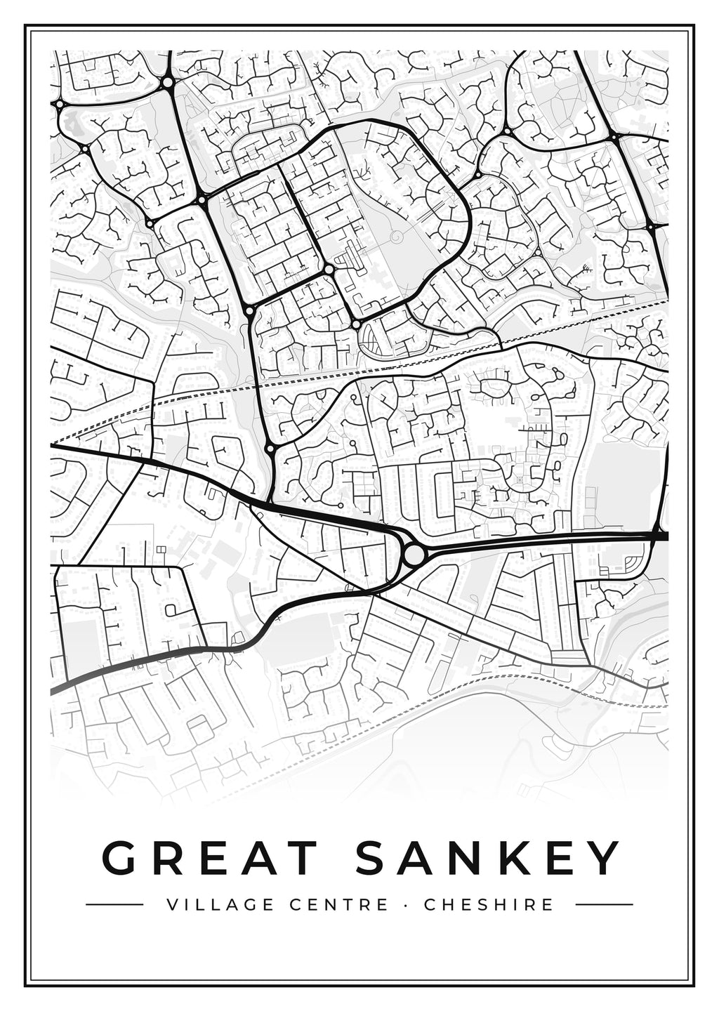 Street map poster of Great Sankey village centre, Cheshire