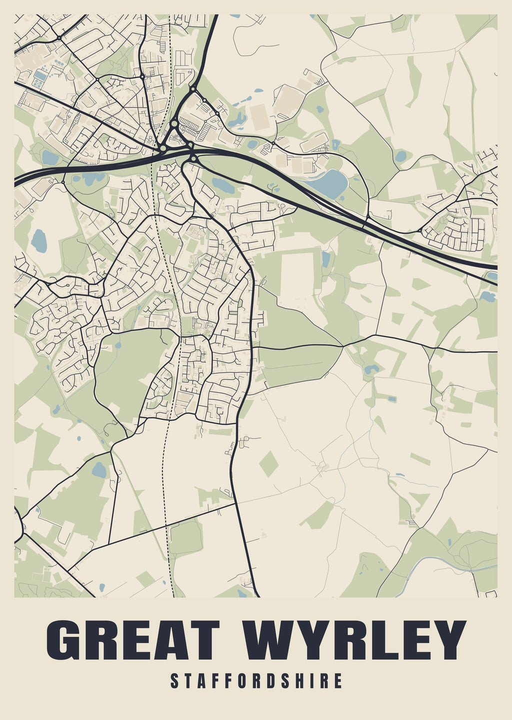 Street map poster of Great Wyrley, Staffordshire