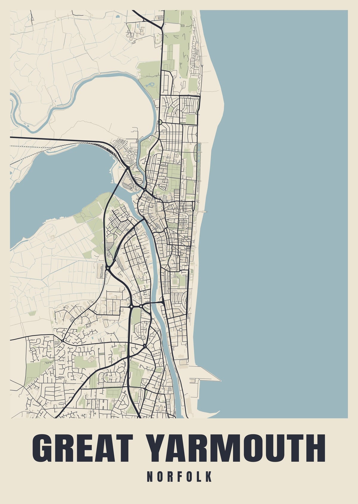 Street map poster of Great Yarmouth, Norfolk