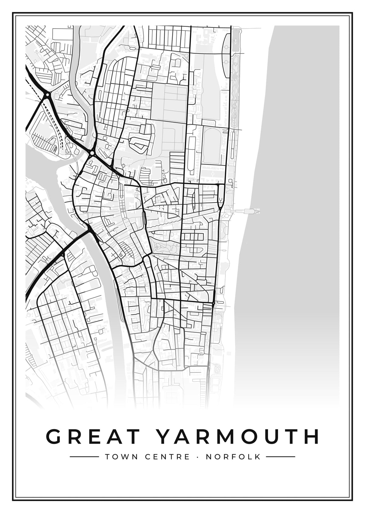 Street map poster of Great Yarmouth town centre, Norfolk