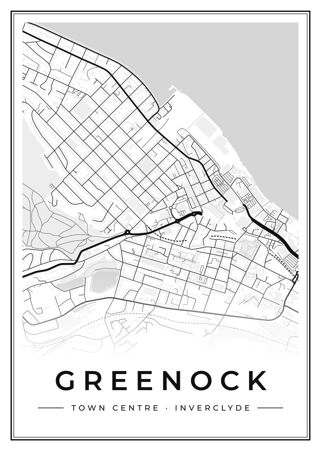 Street map poster of Greenock town centre, Inverclyde