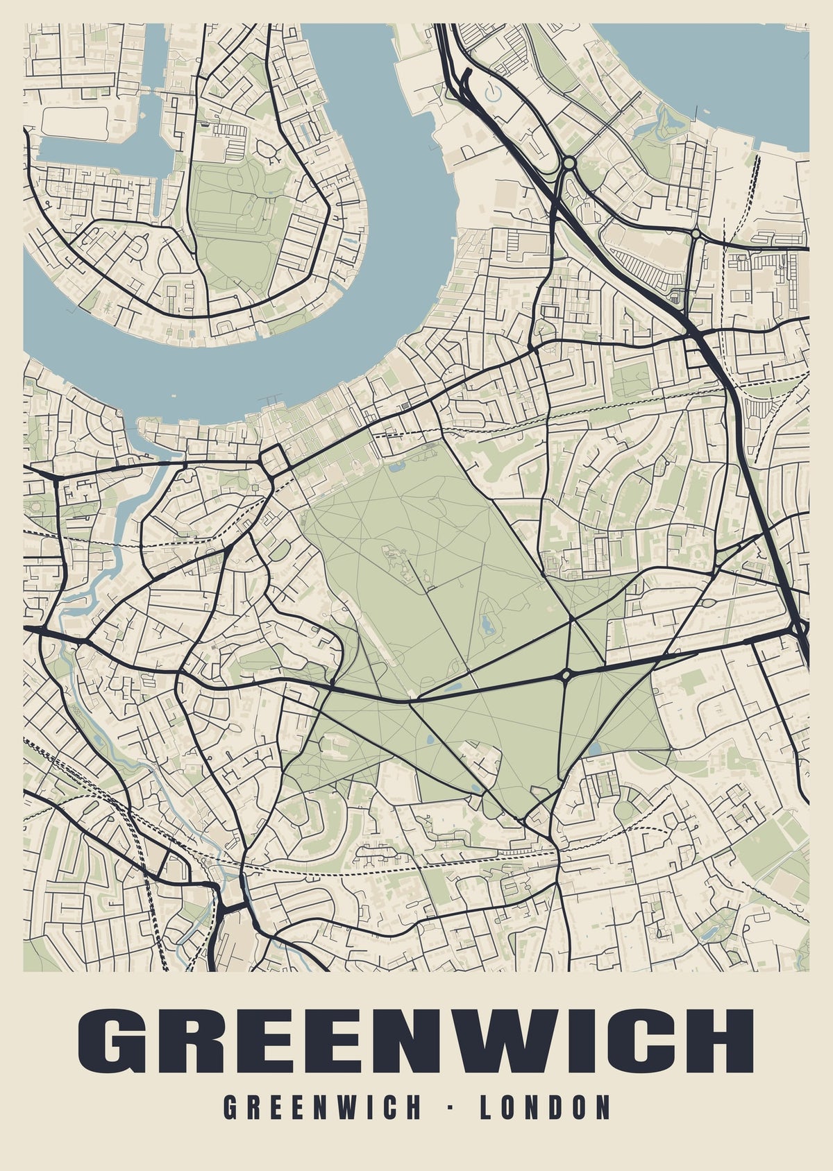 Heritage street map poster of Greenwich, Greenwich, London