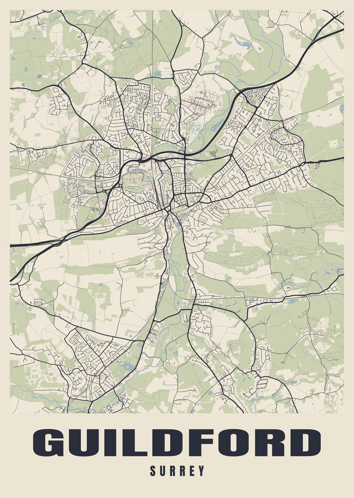 Street map poster of Guildford, Surrey