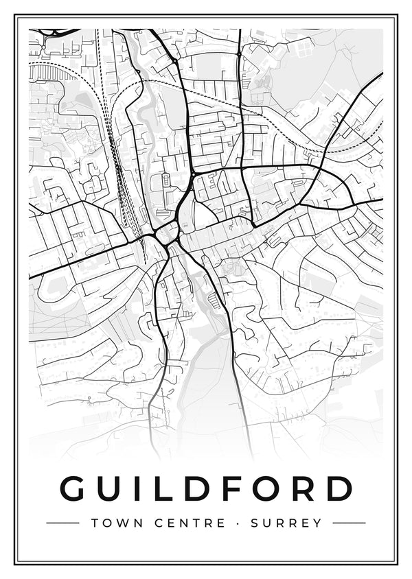 Guildford Town Centre Street Map Poster