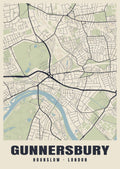 Heritage street map poster of Gunnersbury, Hounslow, London