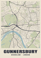 Heritage street map poster of Gunnersbury, Hounslow, London