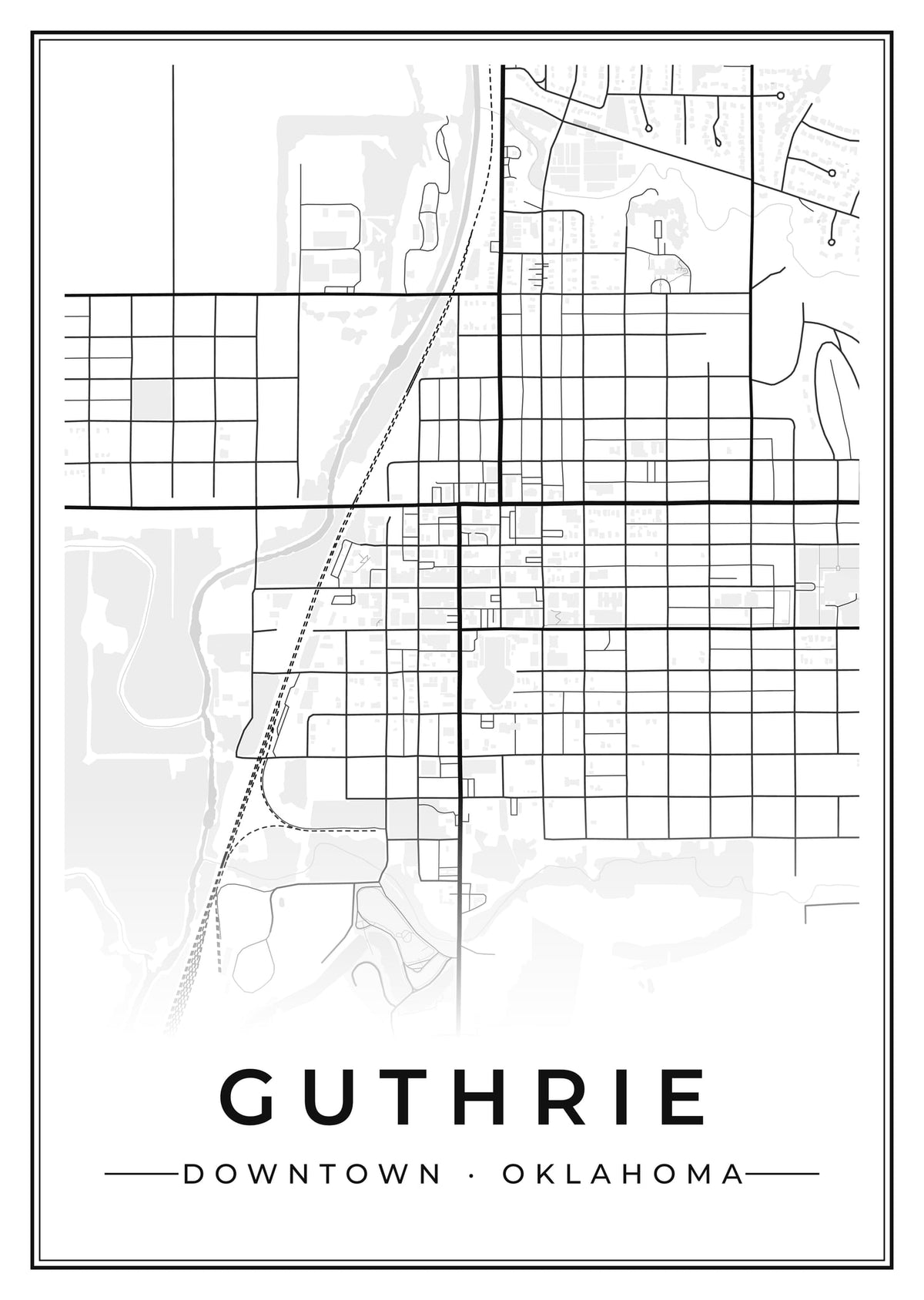 Street map poster of downtown Guthrie, Oklahoma
