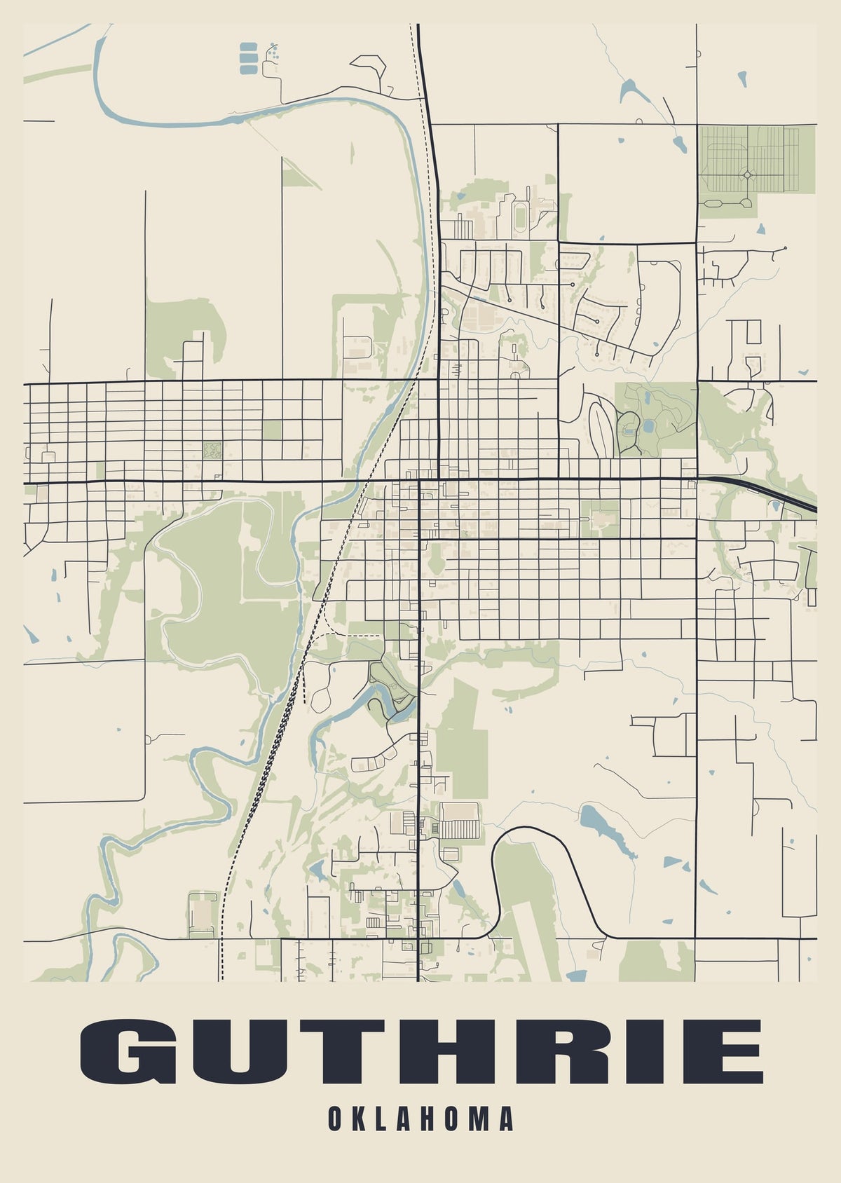Street map poster of Guthrie, Oklahoma
