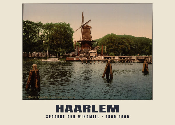 Spaarne and Windmill, Haarlem — 1890–1900 · Vintage photochrom print