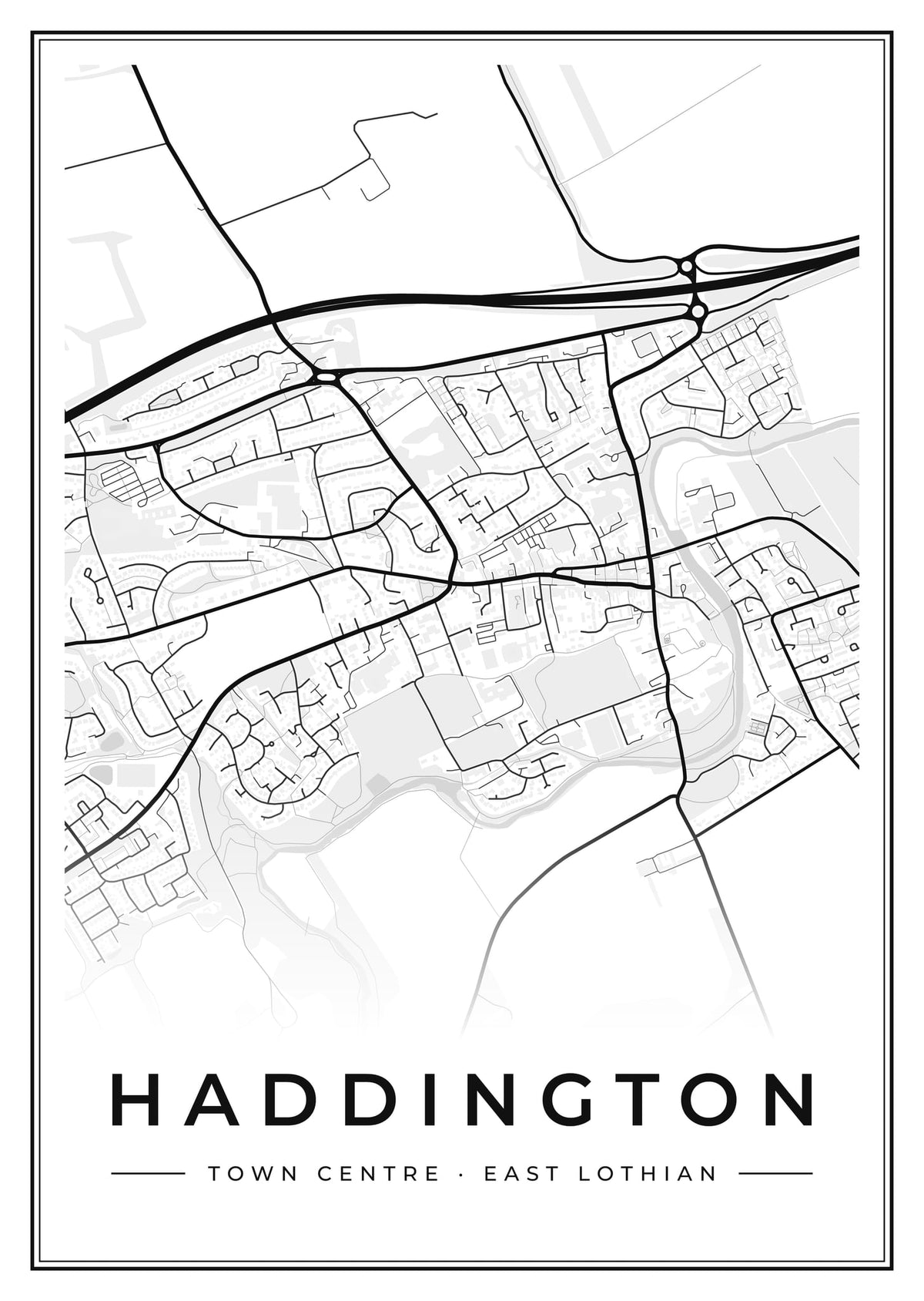 Street map poster of Haddington town centre, East Lothian
