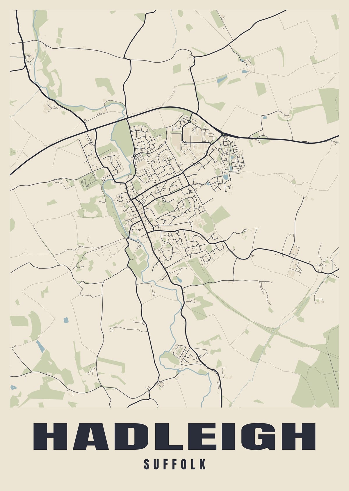 Street map poster of Hadleigh, Suffolk