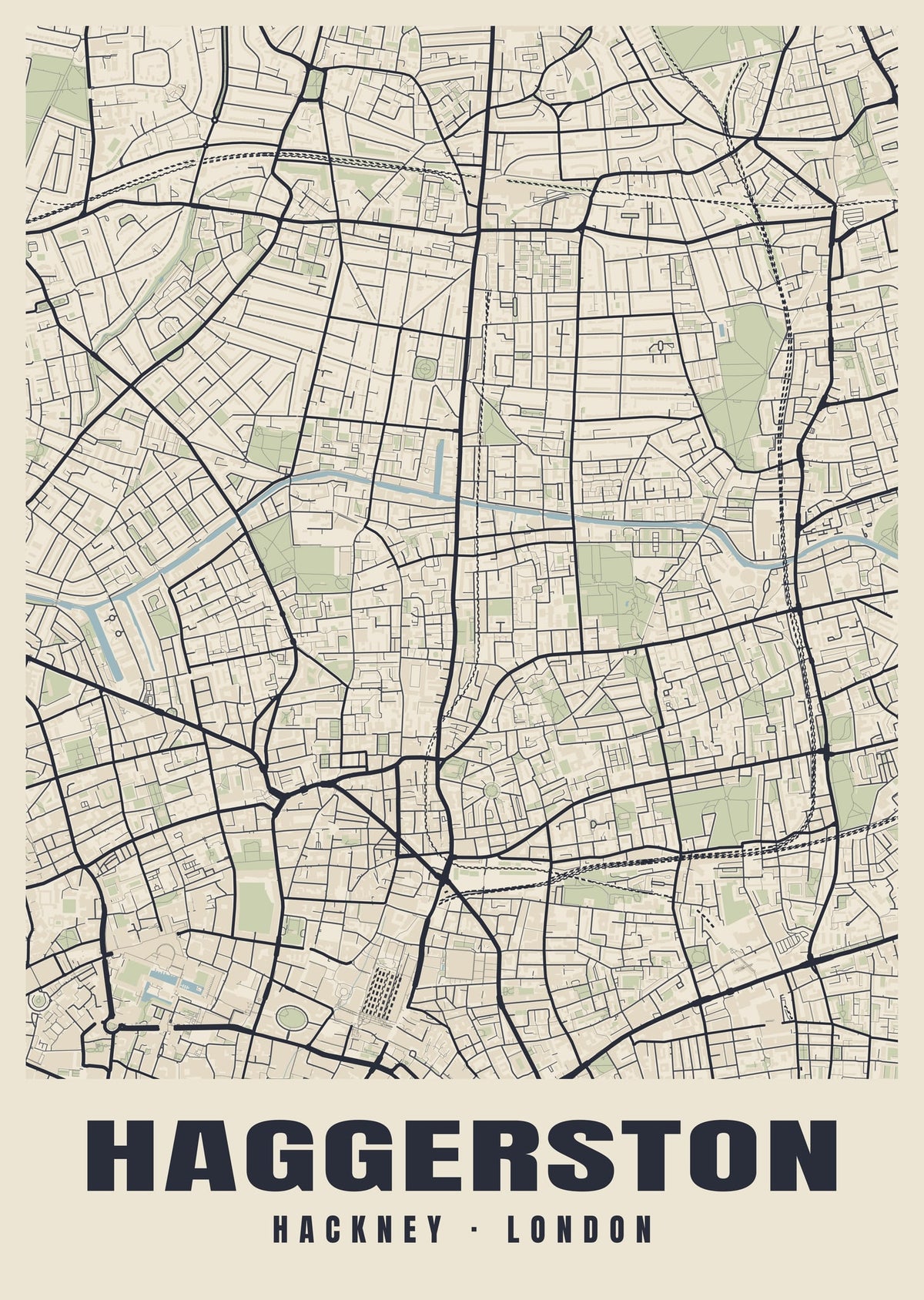 Heritage street map poster of Haggerston, Hackney, London
