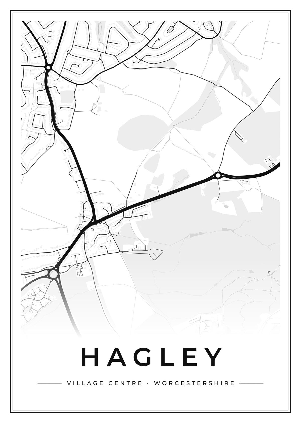 Street map poster of Hagley village centre, Worcestershire