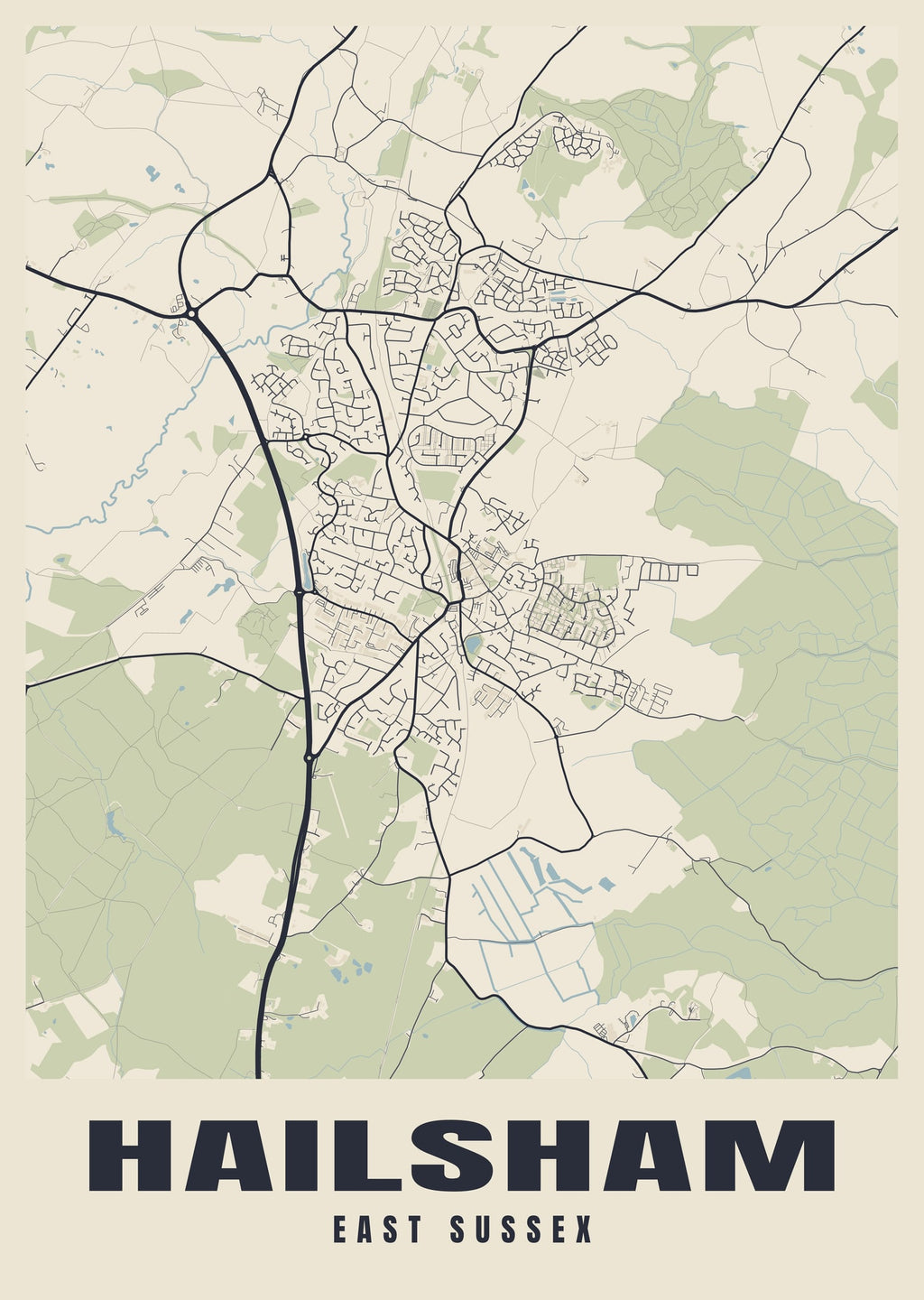 Street map poster of Hailsham, East Sussex