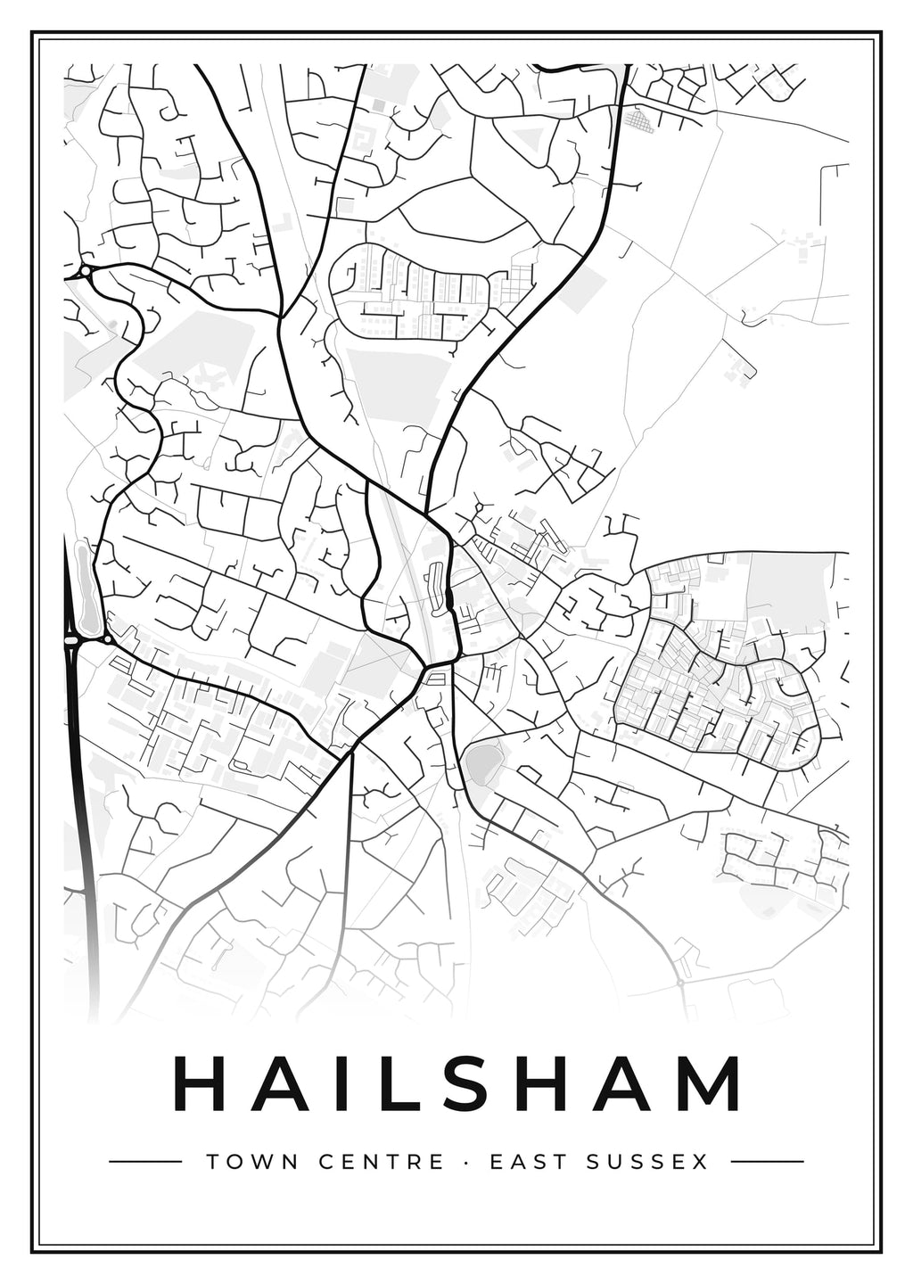 Street map poster of Hailsham town centre, East Sussex