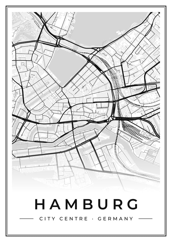 Hamburg City Centre Street Map Poster