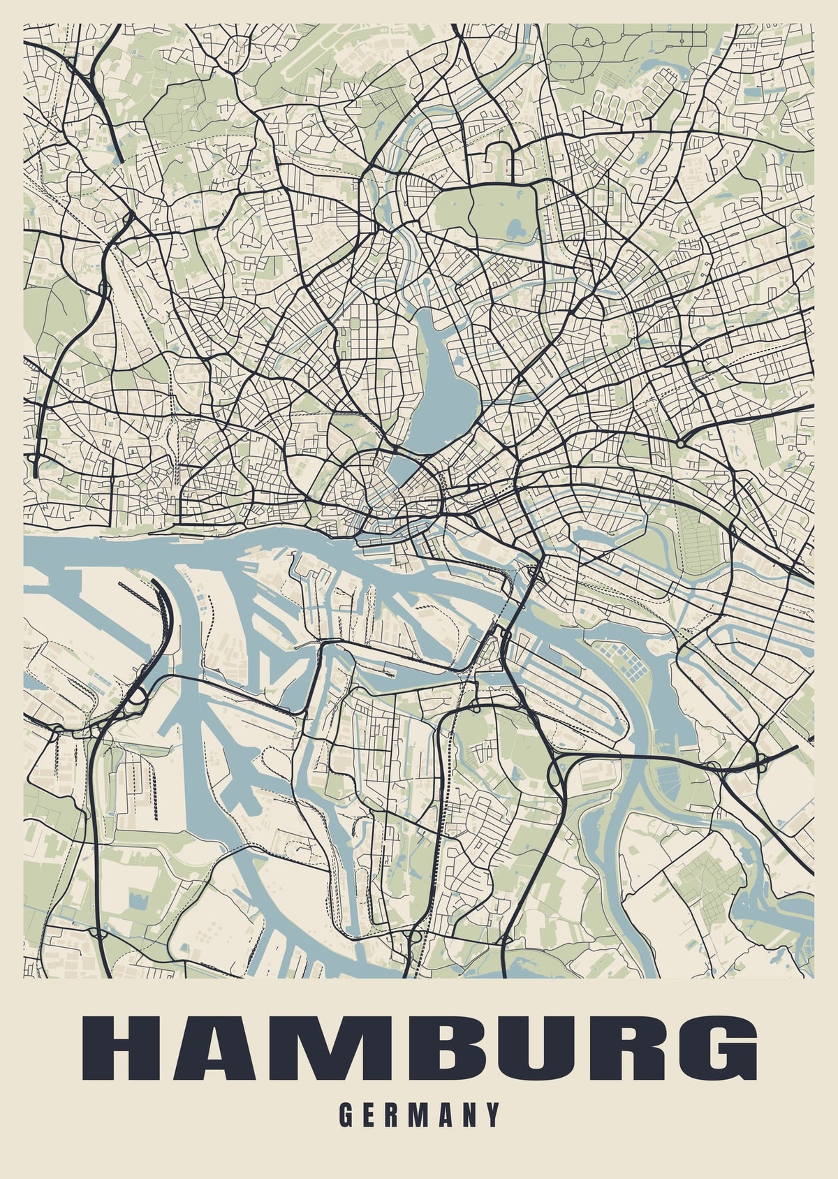 Street map poster of Hamburg