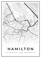 Street map poster of Hamilton town centre, South Lanarkshire