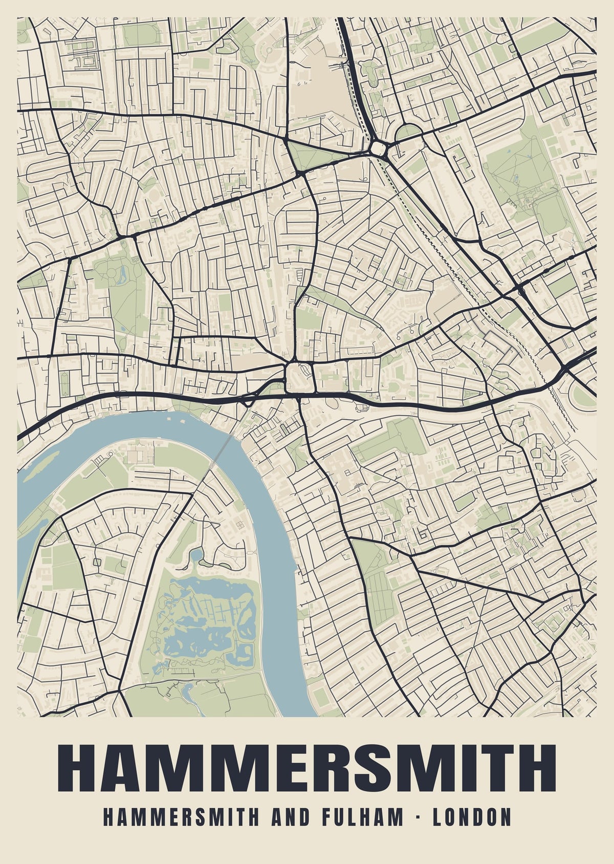 Heritage street map poster of Hammersmith, Hammersmith and Fulham, London