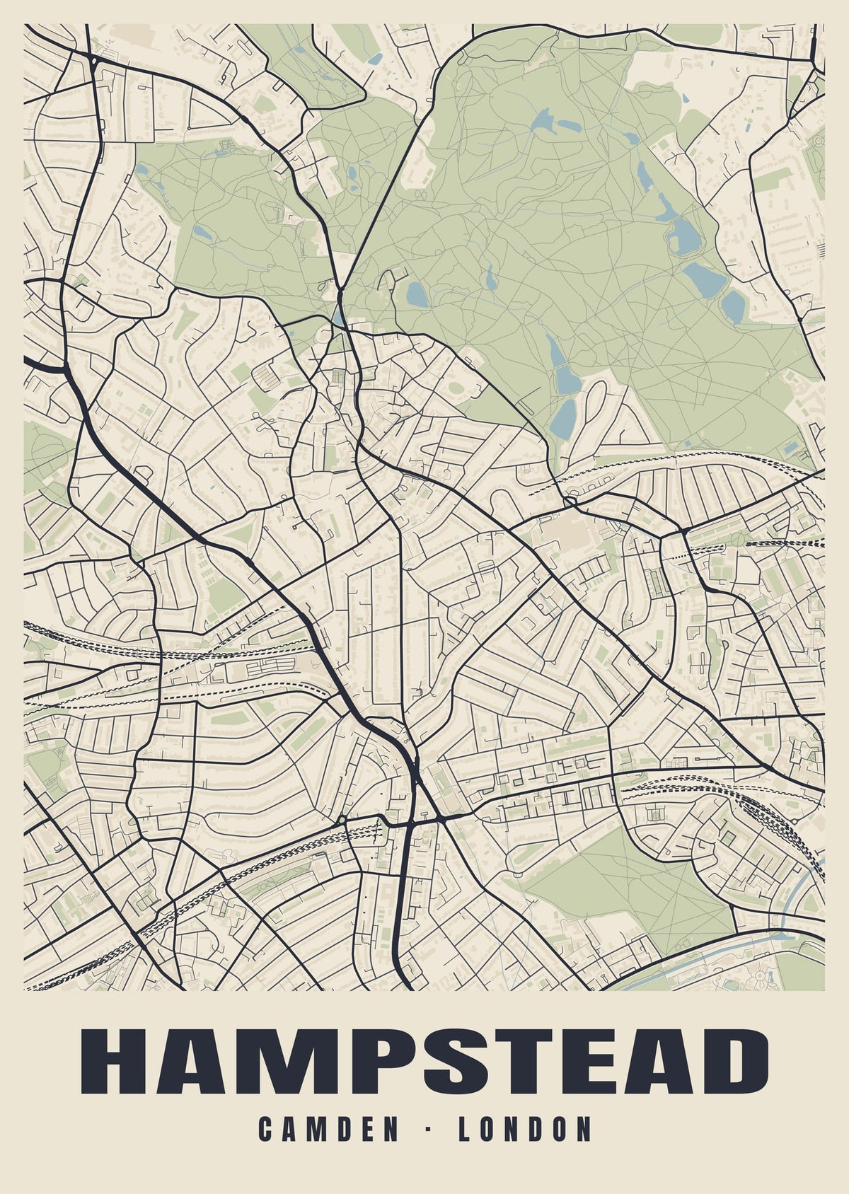 Heritage street map poster of Hampstead, Camden, London